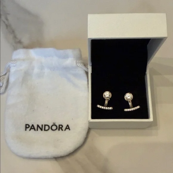 EUC Pandora Silver Earrings with Clear Stones - Picture 1 of 11